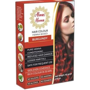 Almas Henna 80 GRAM 100% Organic Hair Color, Burgundy, Henna Powder